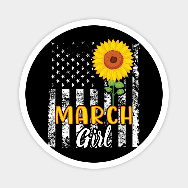 US Flag And Sunflower Happy Birthday March Girl Daughter Magnet by joandraelliot